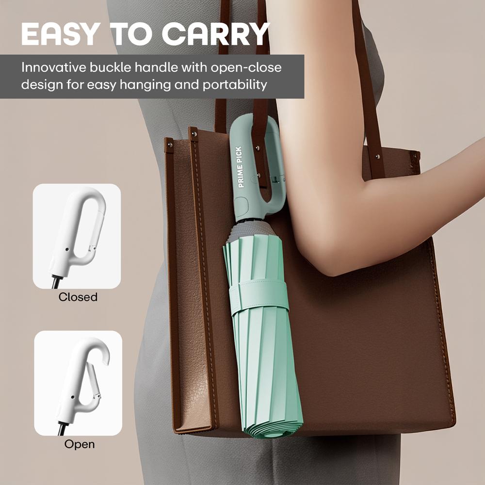 Prime Pick Compact Travel Umbrella With Reflective Strip   Sea Green