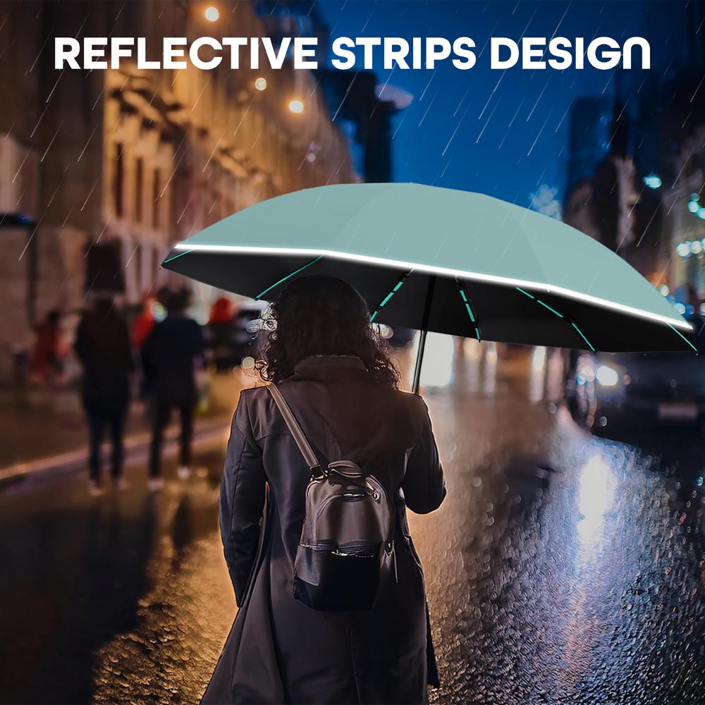 Prime Pick Compact Travel Umbrella With Reflective Strip   Sea Green