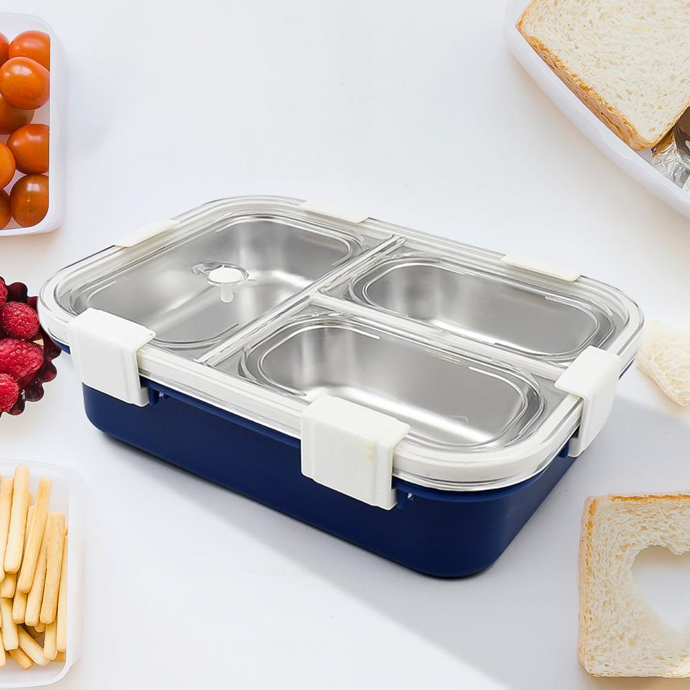 3 Compartment Transparent Stainless Steel Lunch Box For Kids, Tiffin Box, Lunch Box, Lunch Box For Kids, Insulated Lunch Box, Lunch Box For Office Women And Men, Stainless Steel Tiffin Box For Boys, Girls, School Office (multi Color) - Color: Mix