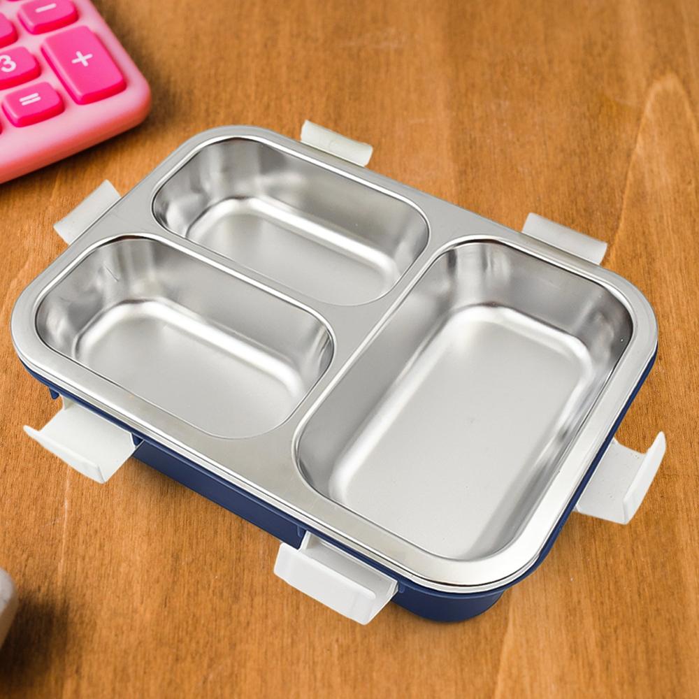 3 Compartment Transparent Stainless Steel Lunch Box For Kids, Tiffin ...