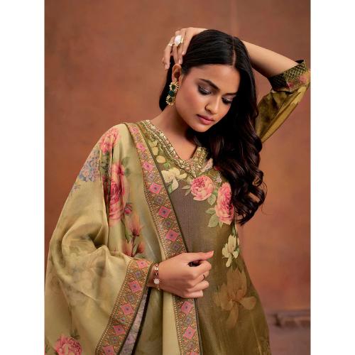 Mehendi Green Floral Printed Embroidered Kurta Set With Dupatta