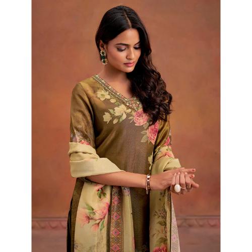 Mehendi Green Floral Printed Embroidered Kurta Set With Dupatta