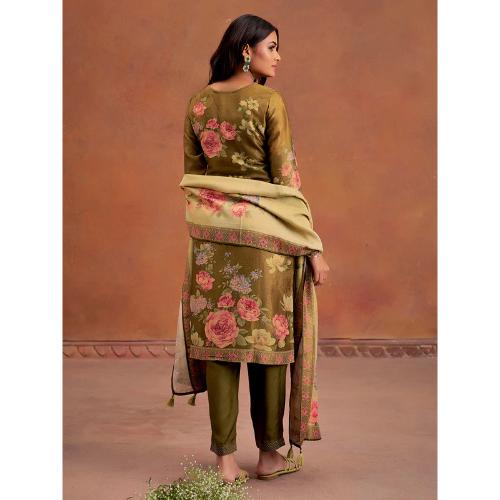 Mehendi Green Floral Printed Embroidered Kurta Set With Dupatta