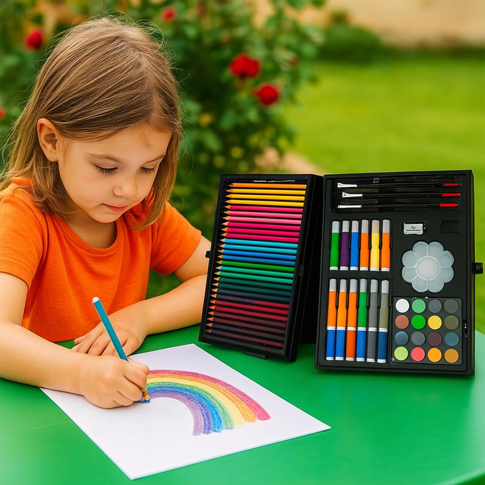 Professional Art Set Drawing Painting Sketching Coloring Kids Set All in 1 Art Case Perfect for Kids with Unicorn Design Case, Shading Crayons Oil Pastels Color Set Watercolor Cakes Paint Brush Sharpener Eraser (145 Pcs Set)