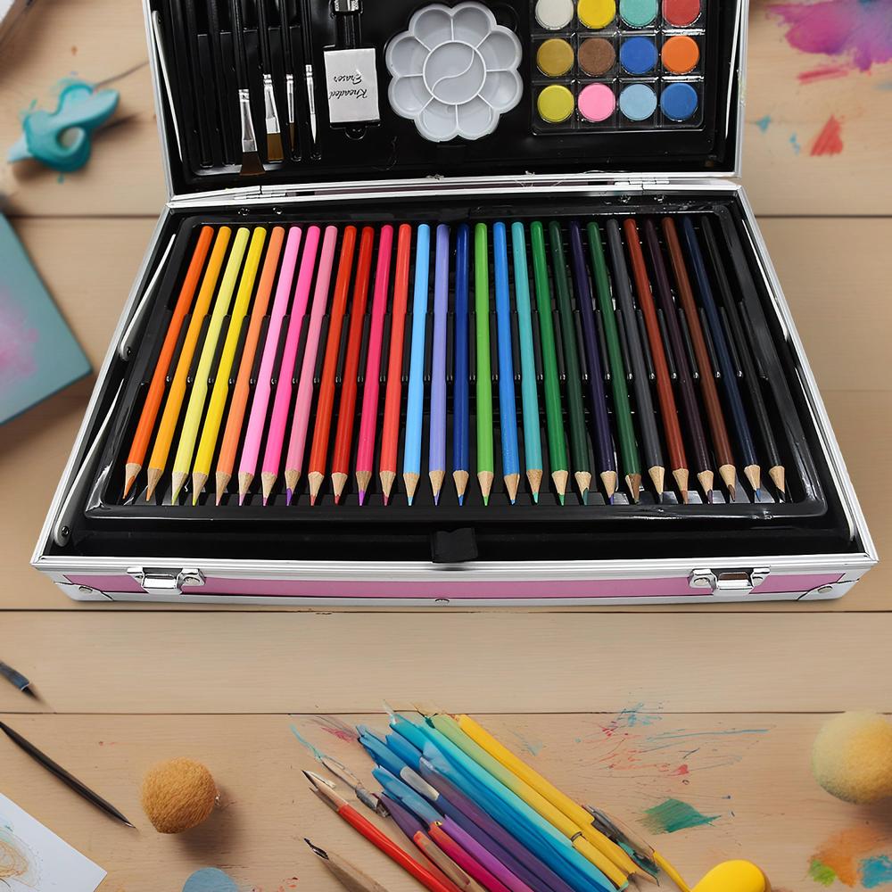 Professional Art Set Drawing Painting Sketching Coloring Kids Set All in 1 Art Case Perfect for Kids with Unicorn Design Case, Shading Crayons Oil Pastels Color Set Watercolor Cakes Paint Brush Sharpener Eraser (145 Pcs Set)