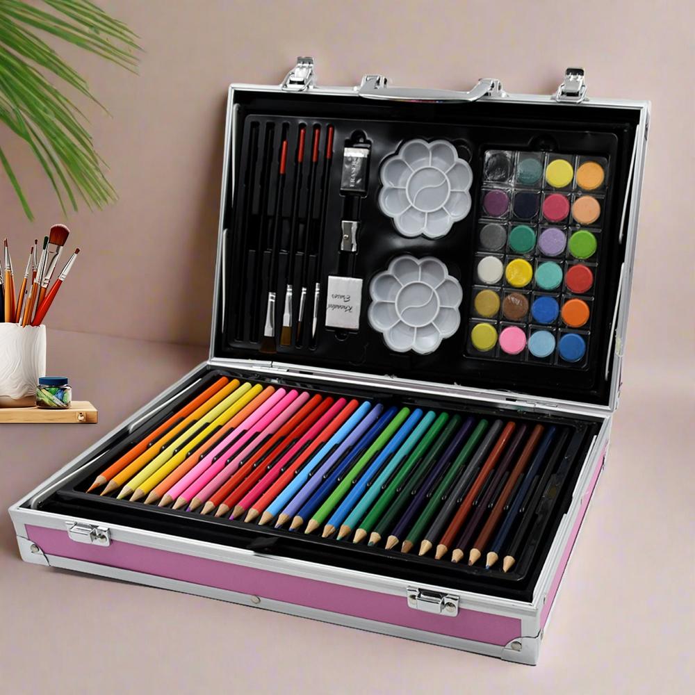 Professional Art Set Drawing Painting Sketching Coloring Kids Set All in 1 Art Case Perfect for Kids with Unicorn Design Case, Shading Crayons Oil Pastels Color Set Watercolor Cakes Paint Brush Sharpener Eraser (145 Pcs Set)
