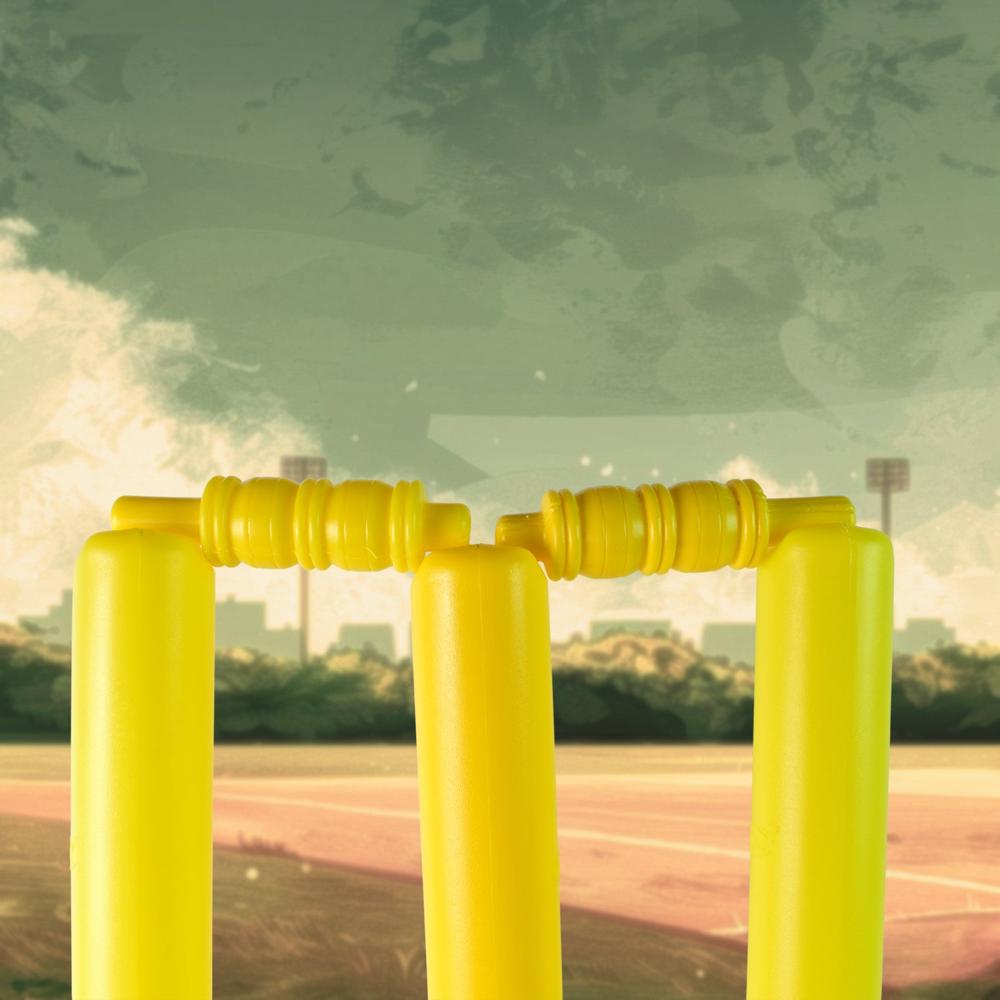Cricket Kit With Bat, Rubber Ball, Bails, 3 Stumps Stand Base - Color: Mix