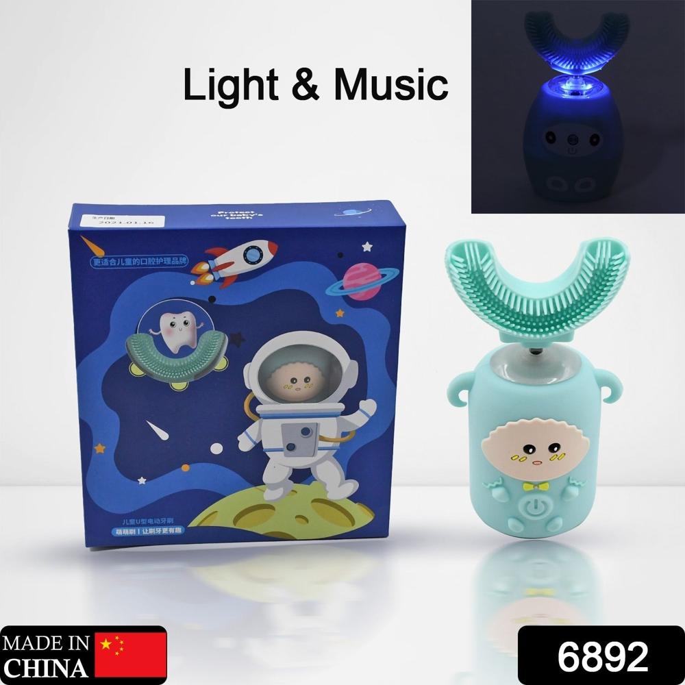 Electric Toothbrush With Light & Music, Kids U-Shaped 360 USB Rechargeable Plastic Automatic Toothbrush Portable Adjustable Cleaning Whitening Toothbrush with USB Charging Function Plastic + ABS for Kids