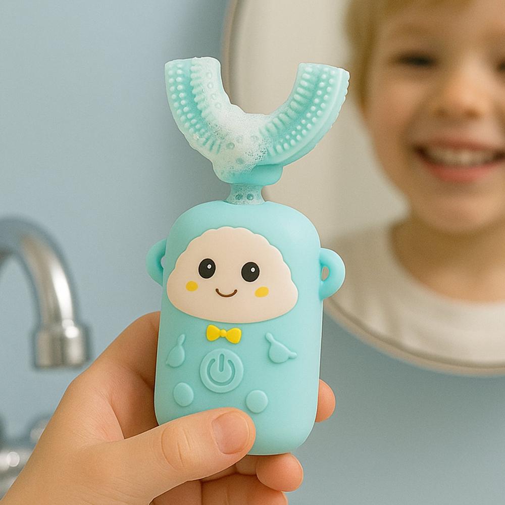 Electric Toothbrush With Light & Music, Kids U-Shaped 360 USB Rechargeable Plastic Automatic Toothbrush Portable Adjustable Cleaning Whitening Toothbrush with USB Charging Function Plastic + ABS for Kids
