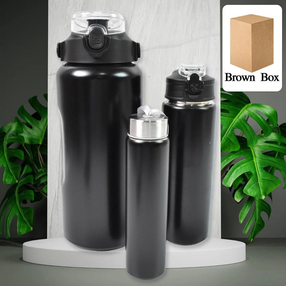 3 in 1 Stainless Steel Insulated Water Bottle Double Wall Vacuum (3 Pcs Set)