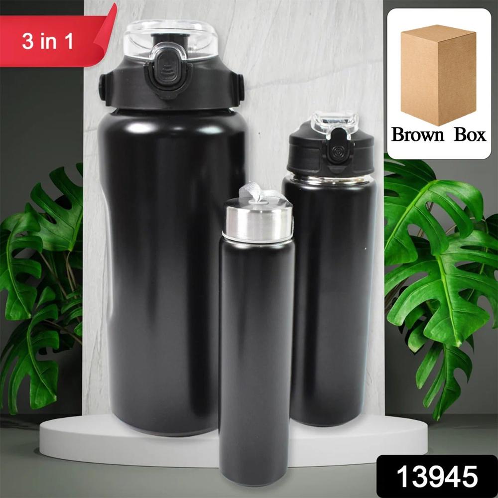 3 in 1 Stainless Steel Insulated Water Bottle Double Wall Vacuum (3 Pcs Set)