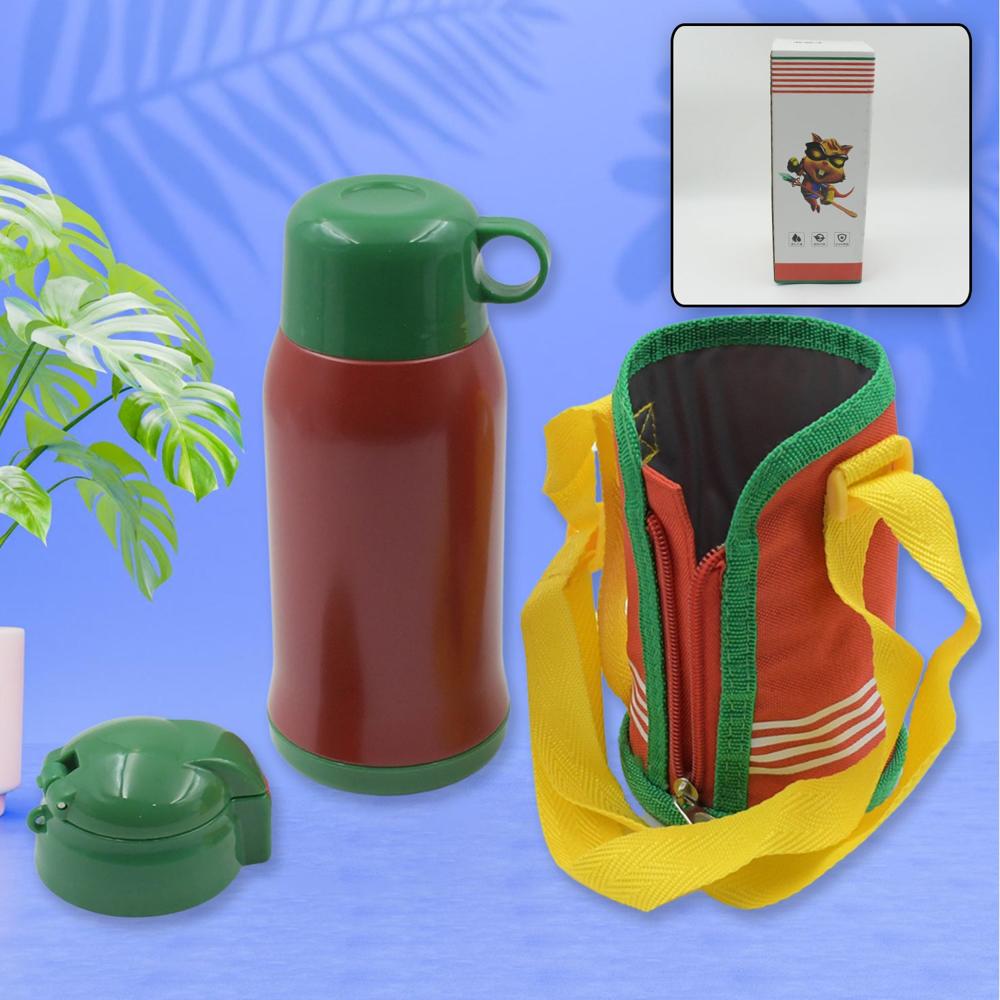 Premium Stainless Steel Insulated Sipper Bottle Print Water Flaskcartoon Vacuum Hot Cold For Kids / Travelling Water Bottle For Kids With Up Straw, Double Wall Thermos With Straw & Bottle Zippe Cover For Office/Gym/School (550 Ml) - Color: Mix