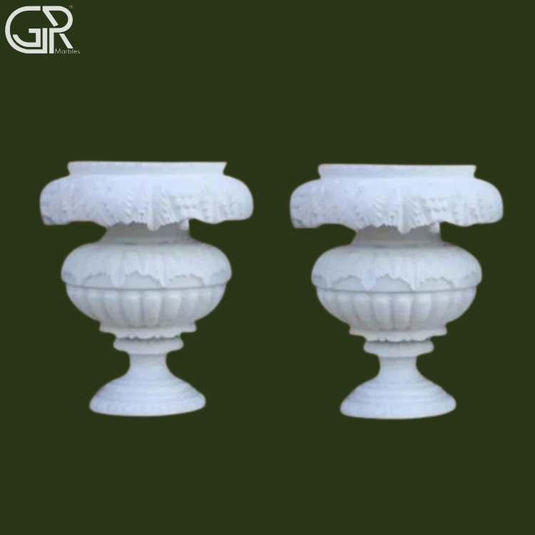 White Marble carved Flower Pot