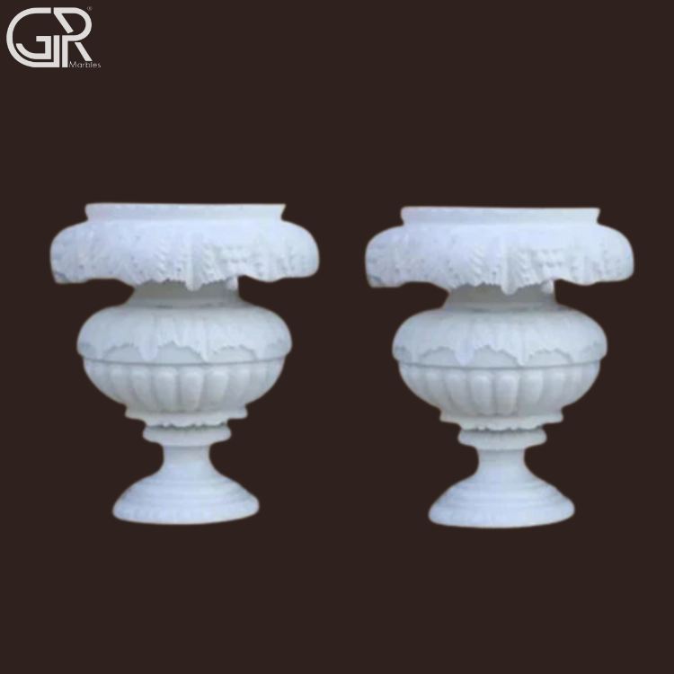 White Marble carved Flower Pot