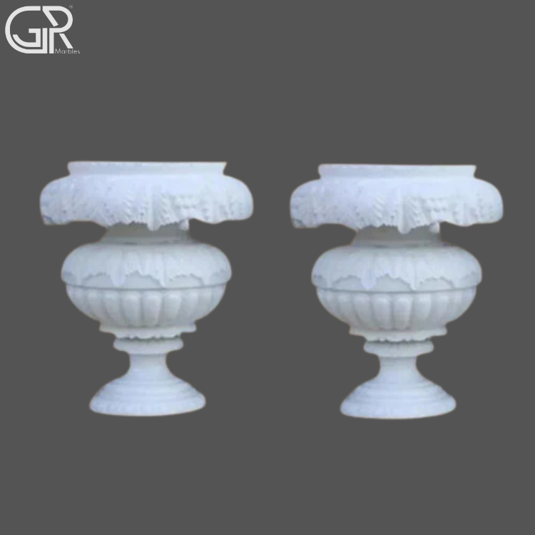 White Marble carved Flower Pot