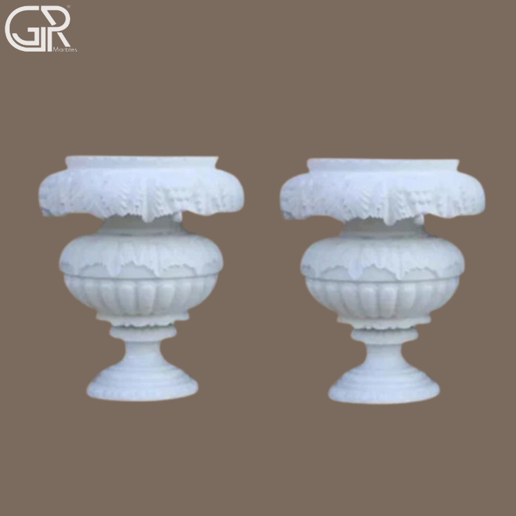 White Marble carved Flower Pot