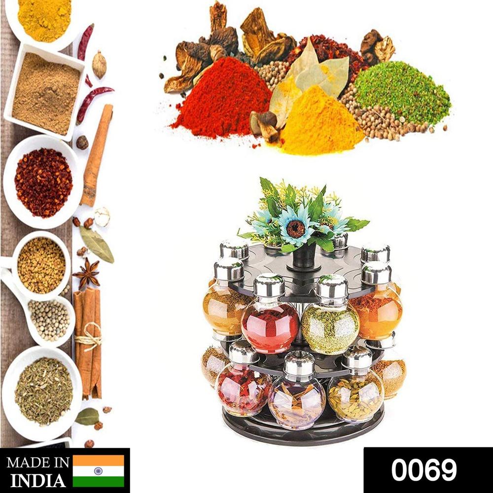 Multipurpose Revolving Plastic Spice Rack Set (16Pcs) - Application: Home Kitchen