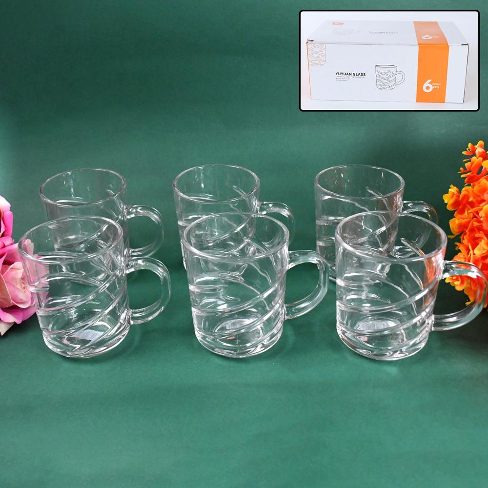 Glass Coffe & Tea Cup / Mug Enjoy Your Drink Style, Water Glass (6 Pcs Set / 220 Ml) - Color: Mix