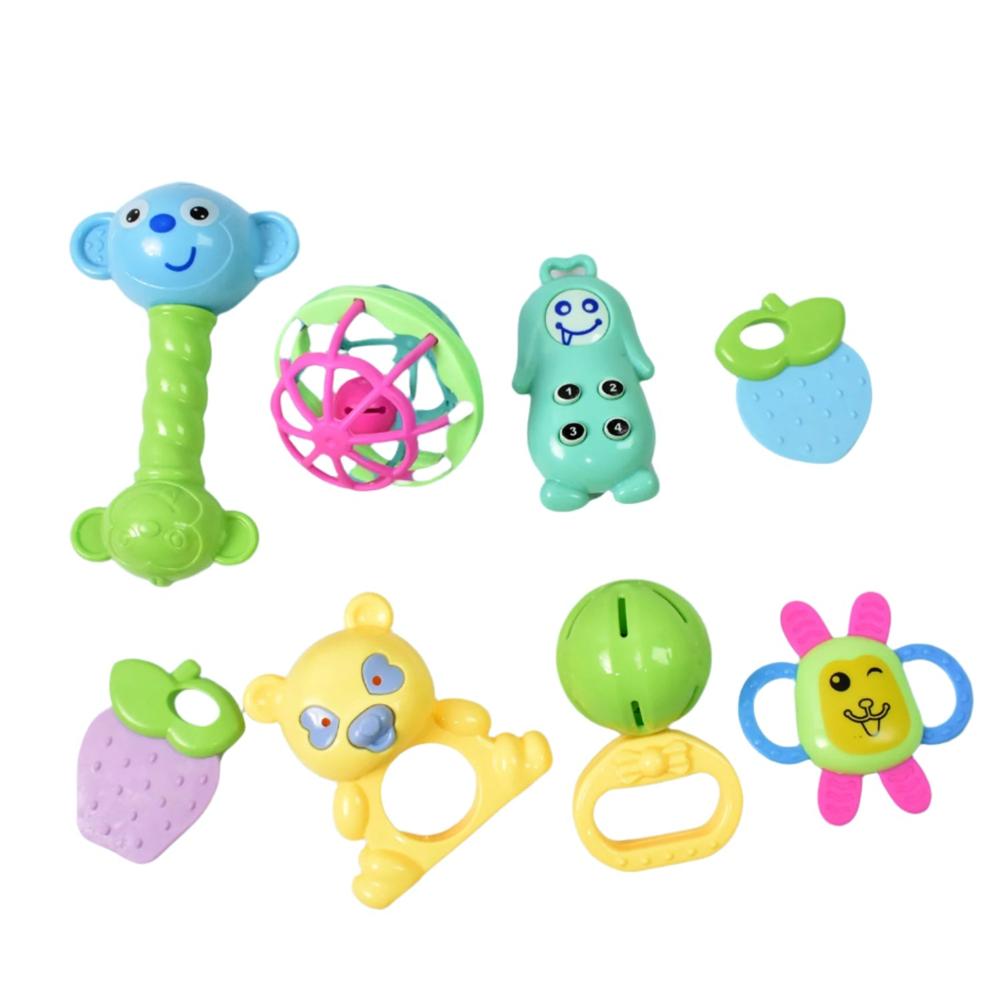 Kinder Rattles & Teething Set  Non-Toxic Shake & Grab Baby Toys (8 Pcs Set) - Color: Multicolor (Baby-Friendly Bright Hues)