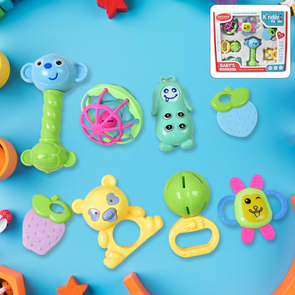 Kinder Rattles & Teething Set  Non-Toxic Shake & Grab Baby Toys (8 Pcs Set)