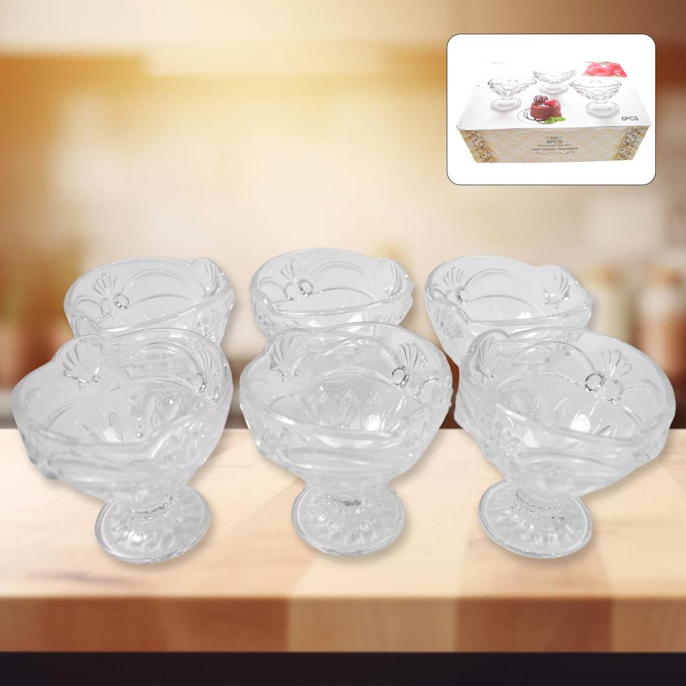 Glass Ice-Cream Cup Set, Home & Kitchen Serving Or Dessert Cup (6 Pcs Set) - Color: Mix