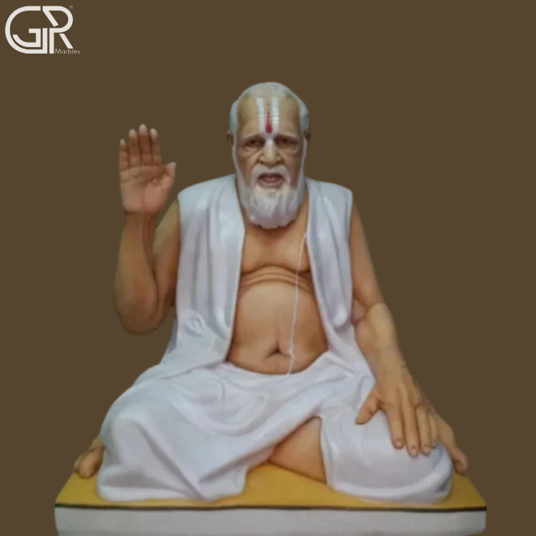 Marble Human Sculpture - Makrana White Marble, 2 Feet, Glossy Polished | Handcrafted Religious Saint, Free-standing