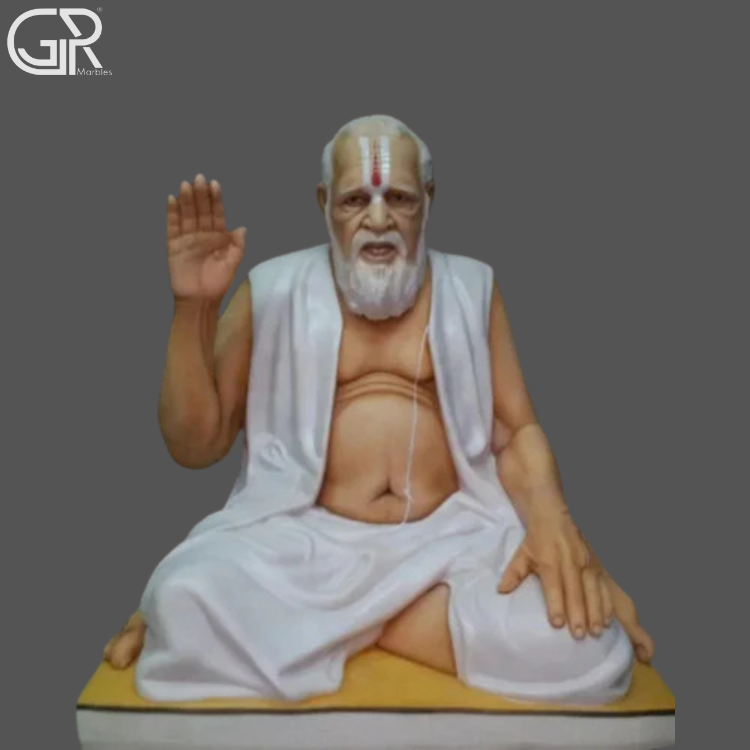 Marble Human Sculpture - Makrana White Marble, 2 Feet, Glossy Polished | Handcrafted Religious Saint, Free-standing