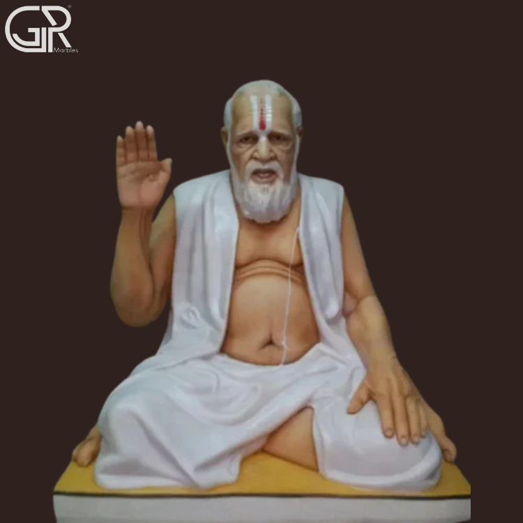 Marble Human Sculpture - Makrana White Marble, 2 Feet, Glossy Polished | Handcrafted Religious Saint, Free-standing