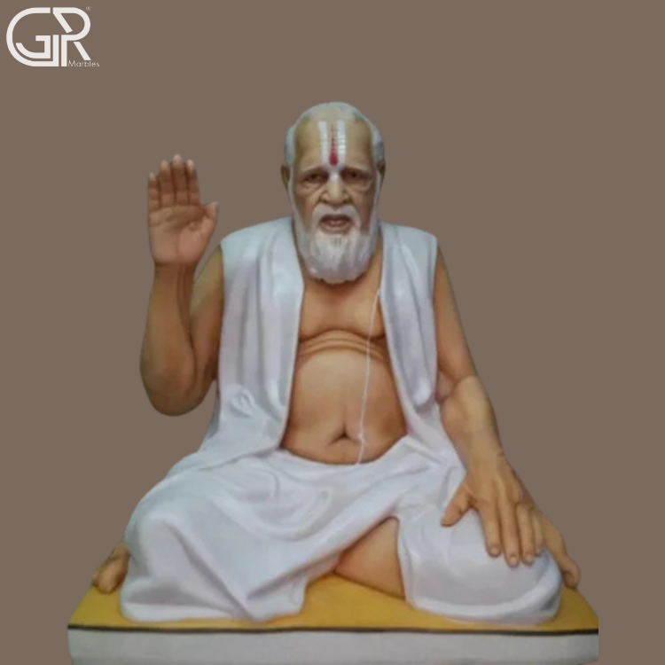 Marble Human Sculpture - Makrana White Marble, 2 Feet, Glossy Polished | Handcrafted Religious Saint, Free-standing