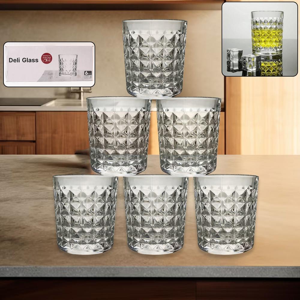 Premium Crystal-Style Glass Tumbler Set (6 Pc / 210 Ml) - Color: Mix