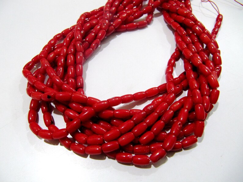 Smooth Tube Shape Gorgeous Red Coral Beads, Size 4x7mm available, sold per string 16 inches Long