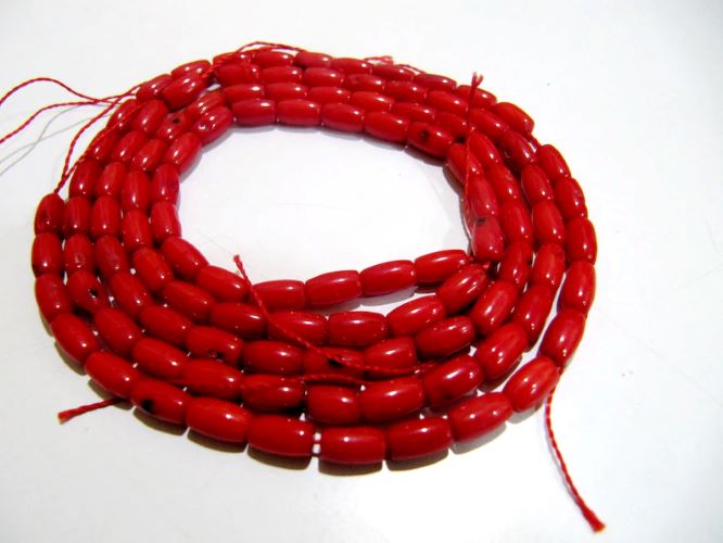 Smooth Tube Shape Gorgeous Red Coral Beads, Size 4x7mm available, sold per string 16 inches Long