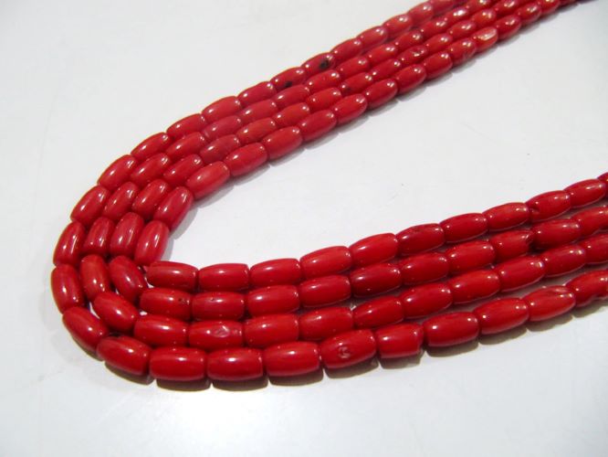 Smooth Tube Shape Gorgeous Red Coral Beads, Size 4x7mm available, sold per string 16 inches Long