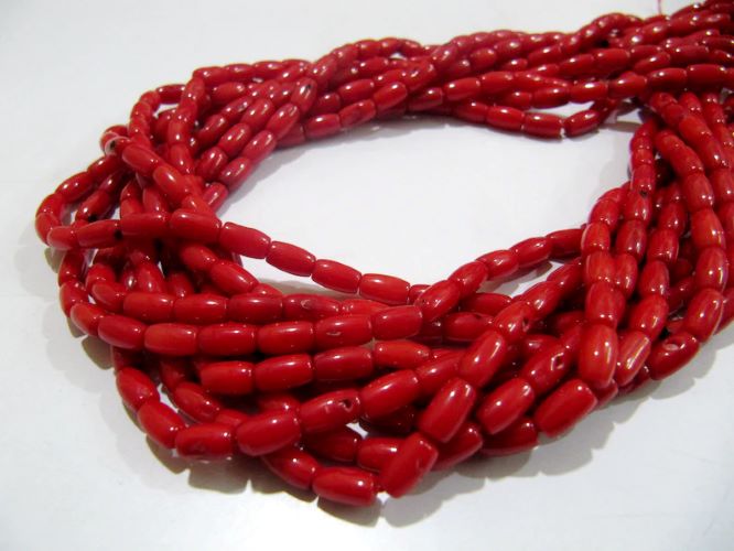 Smooth Tube Shape Gorgeous Red Coral Beads, Size 4x7mm available, sold per string 16 inches Long
