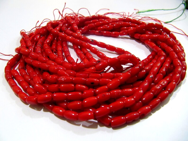 Smooth Tube Shape Gorgeous Red Coral Beads, Size 4x7mm available, sold per string 16 inches Long