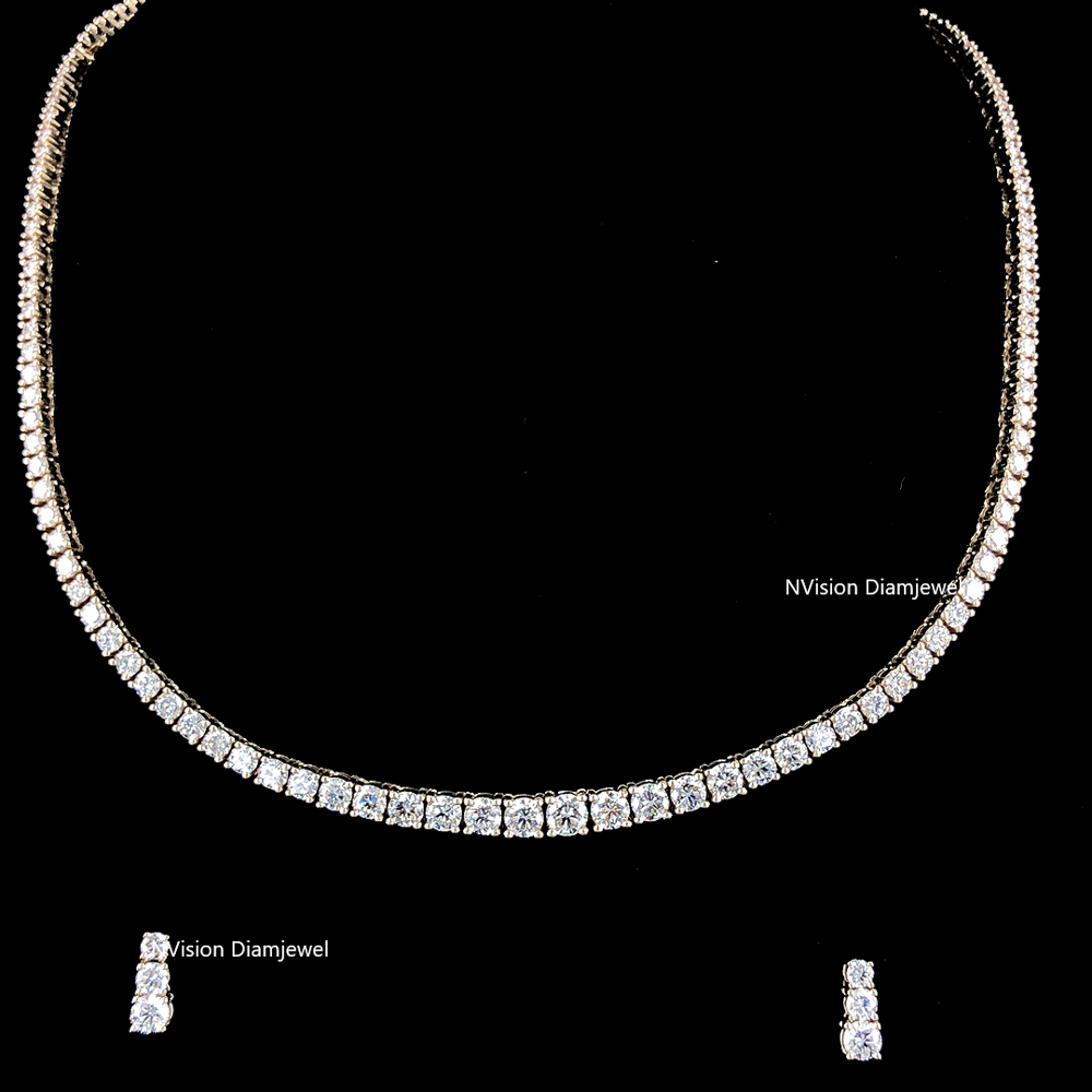 Classic Natural Diamond Tennis Necklace & Drop Earring Set
