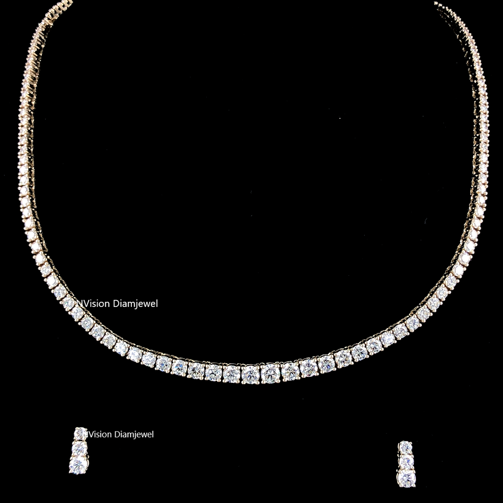 Classic Natural Diamond Tennis Necklace & Drop Earring Set