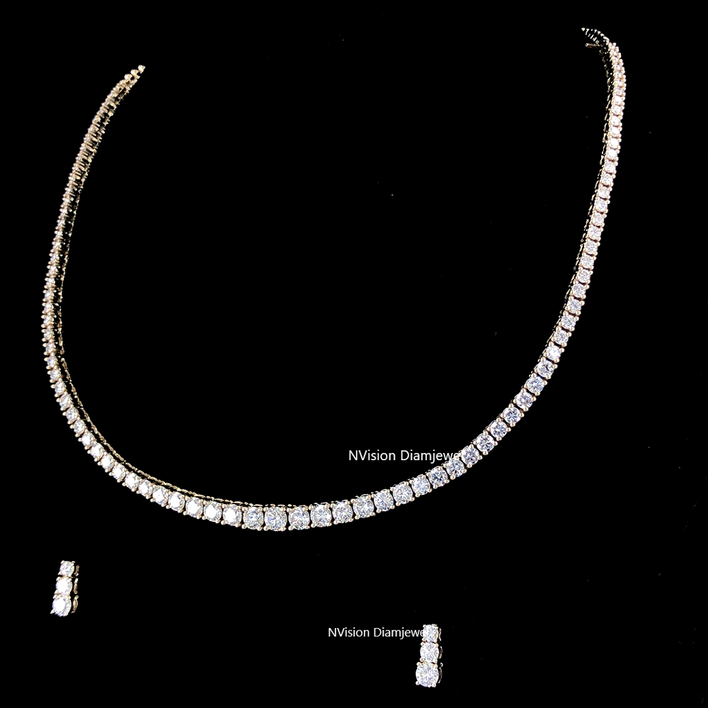 Classic Natural Diamond Tennis Necklace & Drop Earring Set