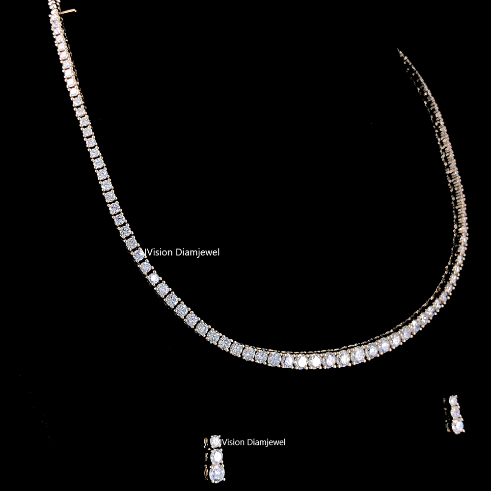 Classic Natural Diamond Tennis Necklace & Drop Earring Set