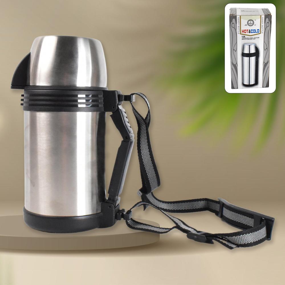 Portable Stainless Steel Coffee Tea Vacuum Flask Bottle (1200Ml / 1.2L / 1 Pc) - Color: Mix