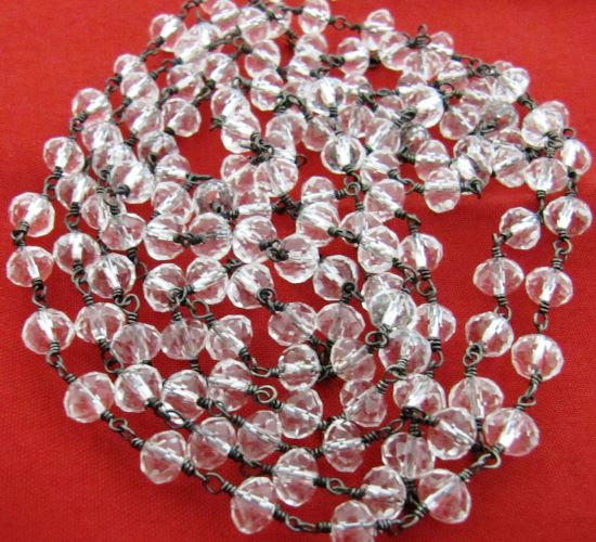 3 Ft- Crystal Quartz Rosary Rondelle Faceted Beaded 6mm Size Clear Quartz Bead Chain