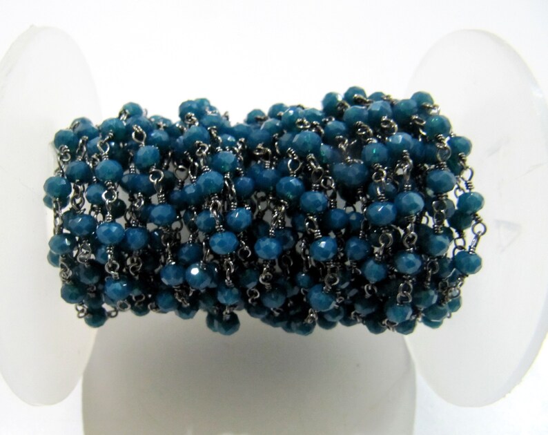 Neon Apatite Rondelle Bead Rosary Chain: 3-4mm Faceted Gemstone Chain (3 Ft)