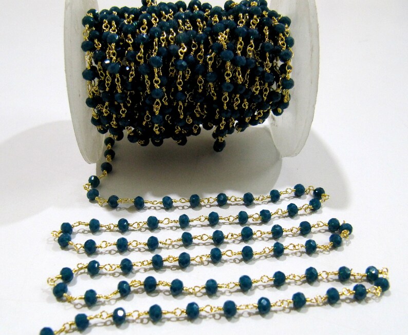 Neon Apatite Rondelle Bead Rosary Chain: 3-4mm Faceted Gemstone Chain (3 Ft)
