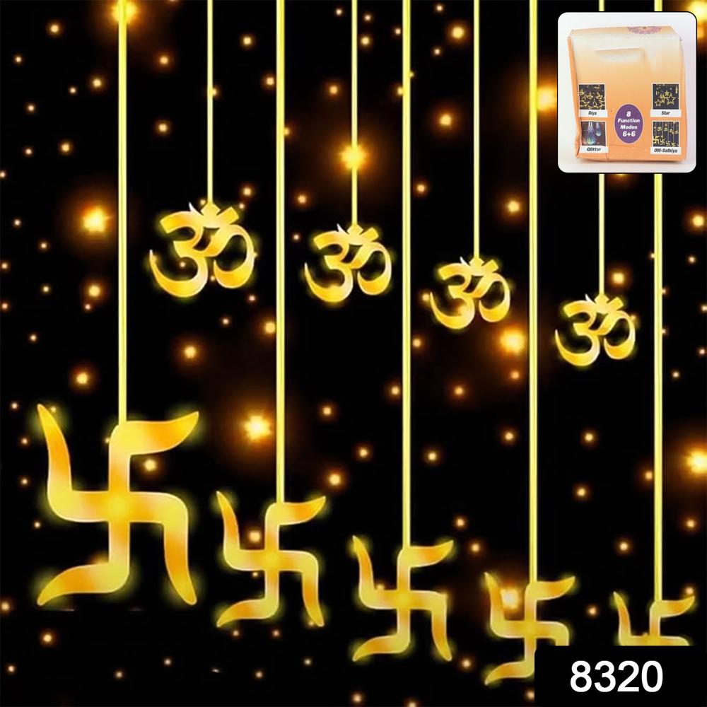 Swastik Om Curtain Decorative Led String Lights With 12 Props For Diwali & Home - Color: Mix