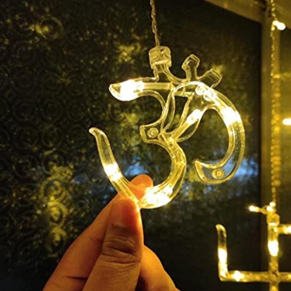Swastik Om Curtain Decorative LED String Lights with 12 Props for Diwali & Home