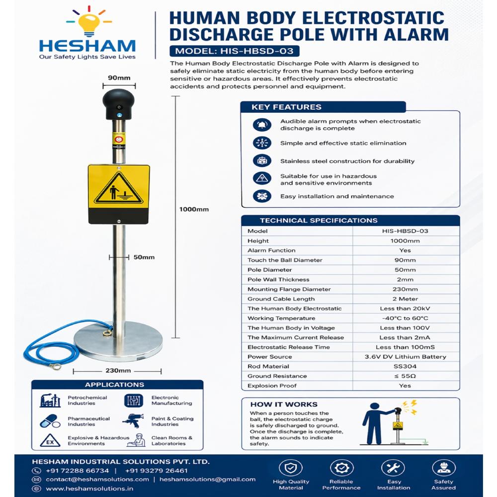 Human body electrostatic discharge pole with alarm 