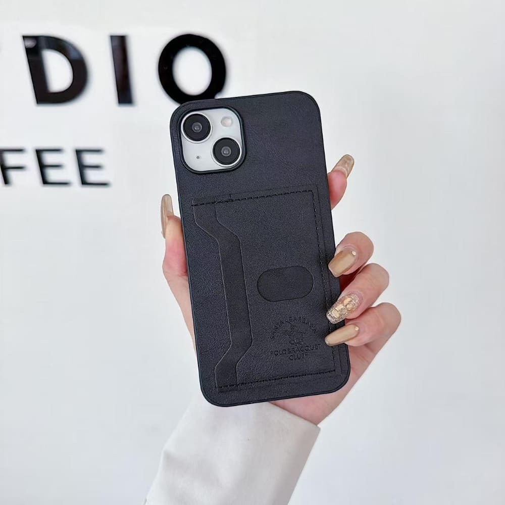 Black Smart Slot Leather Phone Case