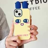 Mobile Mini Pet Bunny Bliss Phone Case - Silicone & Plush, Pink, Shockproof, Anti-slip, 3d Bunny Ears And Tail