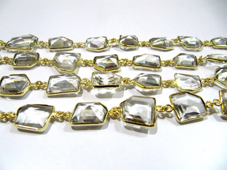 Natural Rock Crystal Laser Cut Uneven Free Shape 14 To 15Mm Connector Bezel Chain Sold Per Foot - Color: White