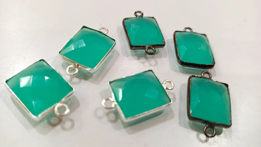 Natural Multi Gemstone Rectangle Shape 12x14mm Double Loop Bezel Connector Charms 